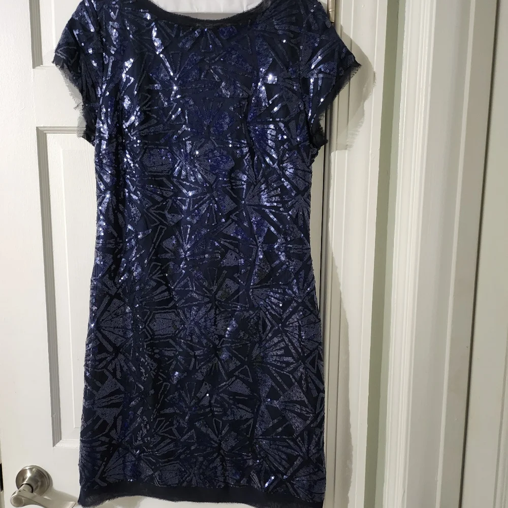 Vince Camuto Navy Sequin Dress Size 12 - Picture 2 of 14